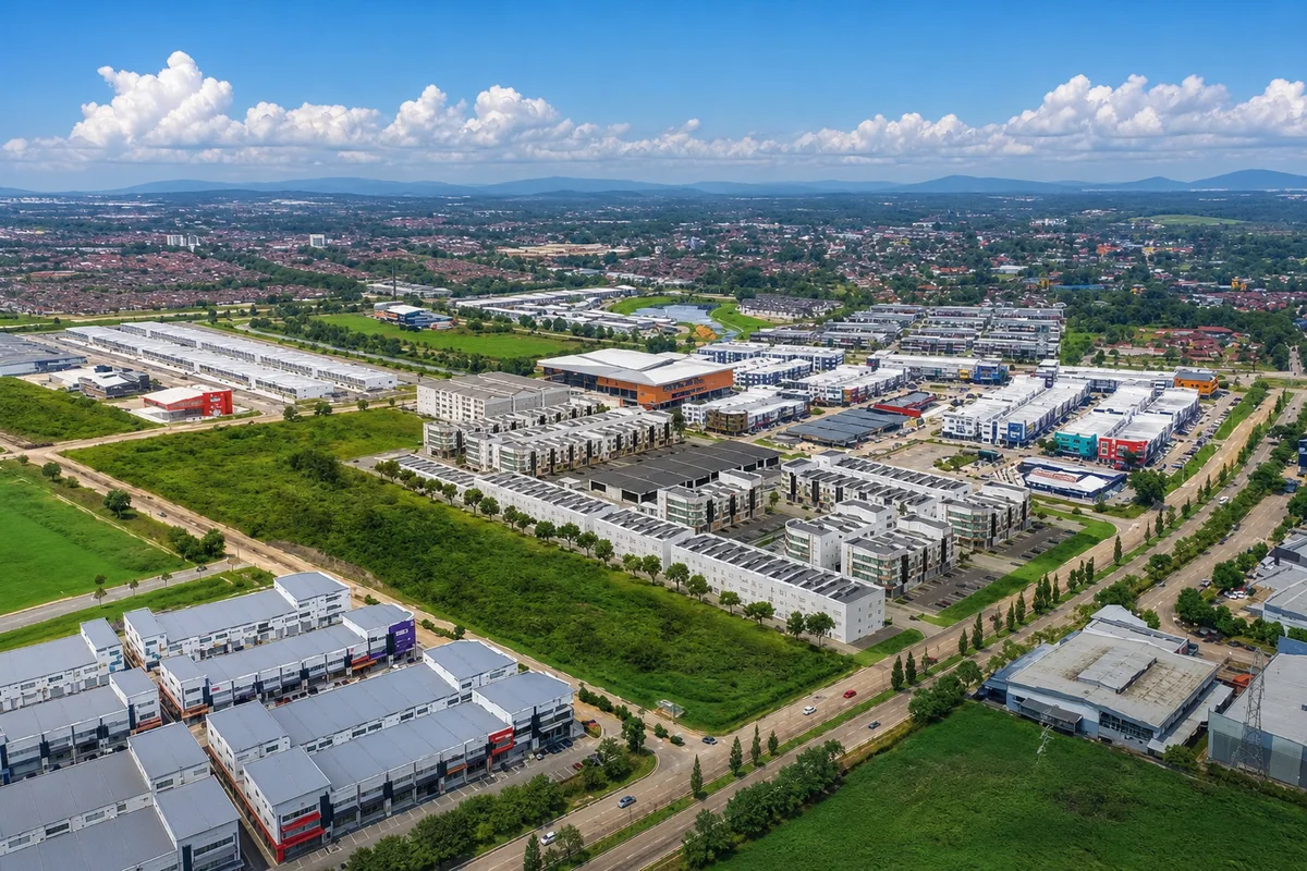 Aerial overview of the Vervocity development in Indahpura, Kulai